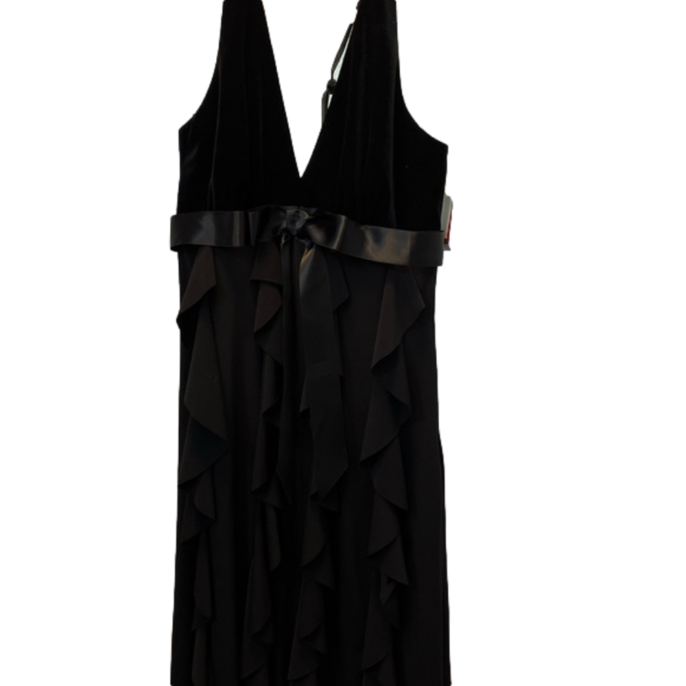 Formal Black Dress Gown Pageant Bow Ruffle Velvet Satin NWT Pageant Party - Picture 6 of 11